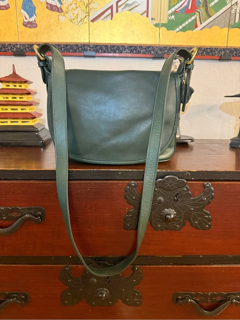 Vintage Coach Bottle Green Fletcher Leather Crossbody Bag